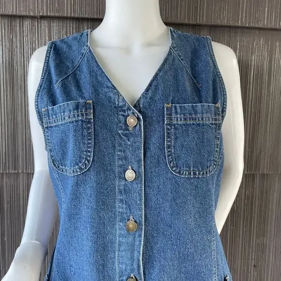 🔥Vintage 90s Y2K St. John’s Bay Denim Mini Jumper Dress Button Down Pockets 8P - Picture 4 of 16